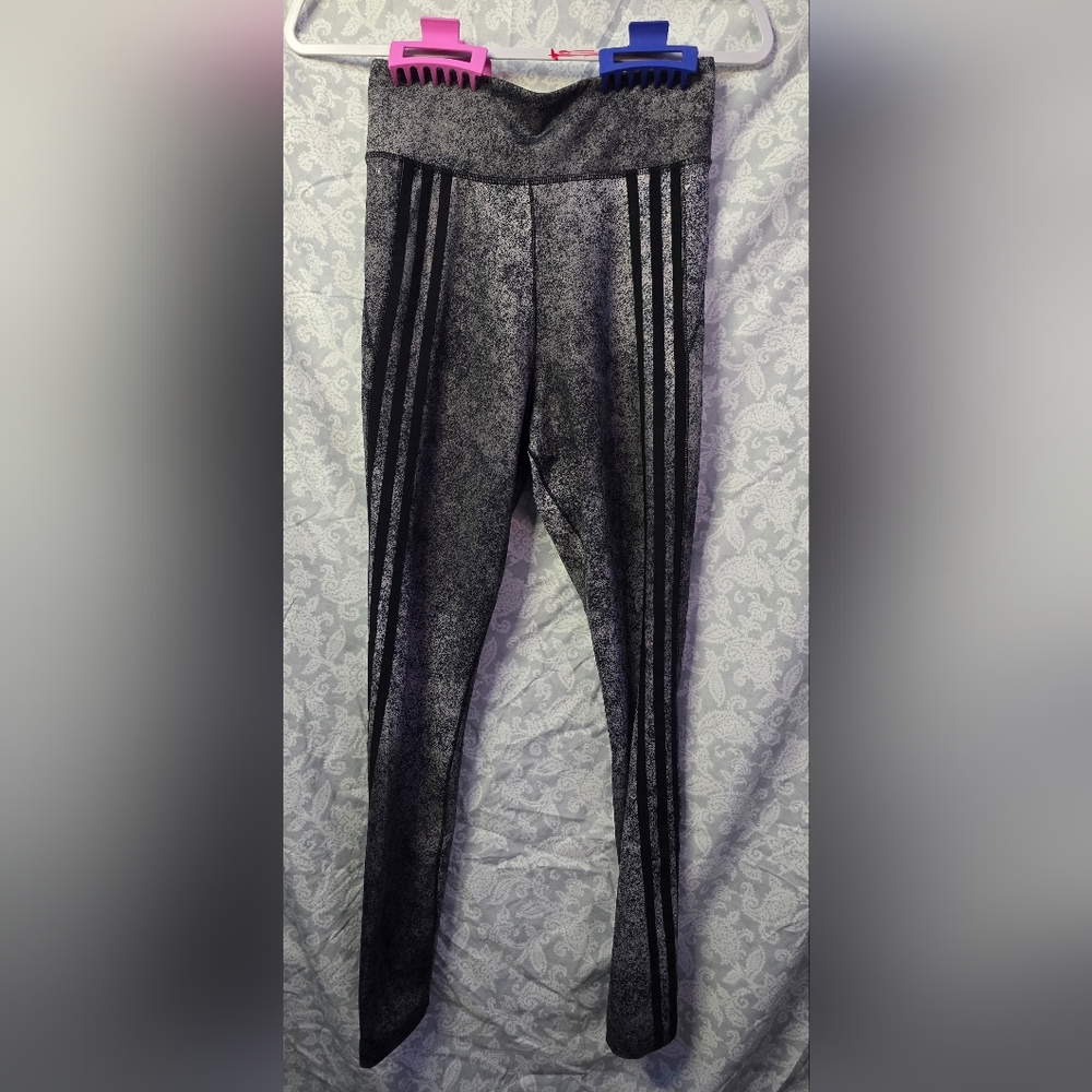 Adidas Black Gray Striped Leggings Size Small